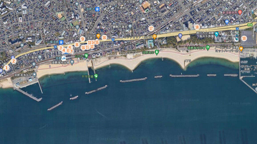 須磨海岸周辺のパーキングマップ